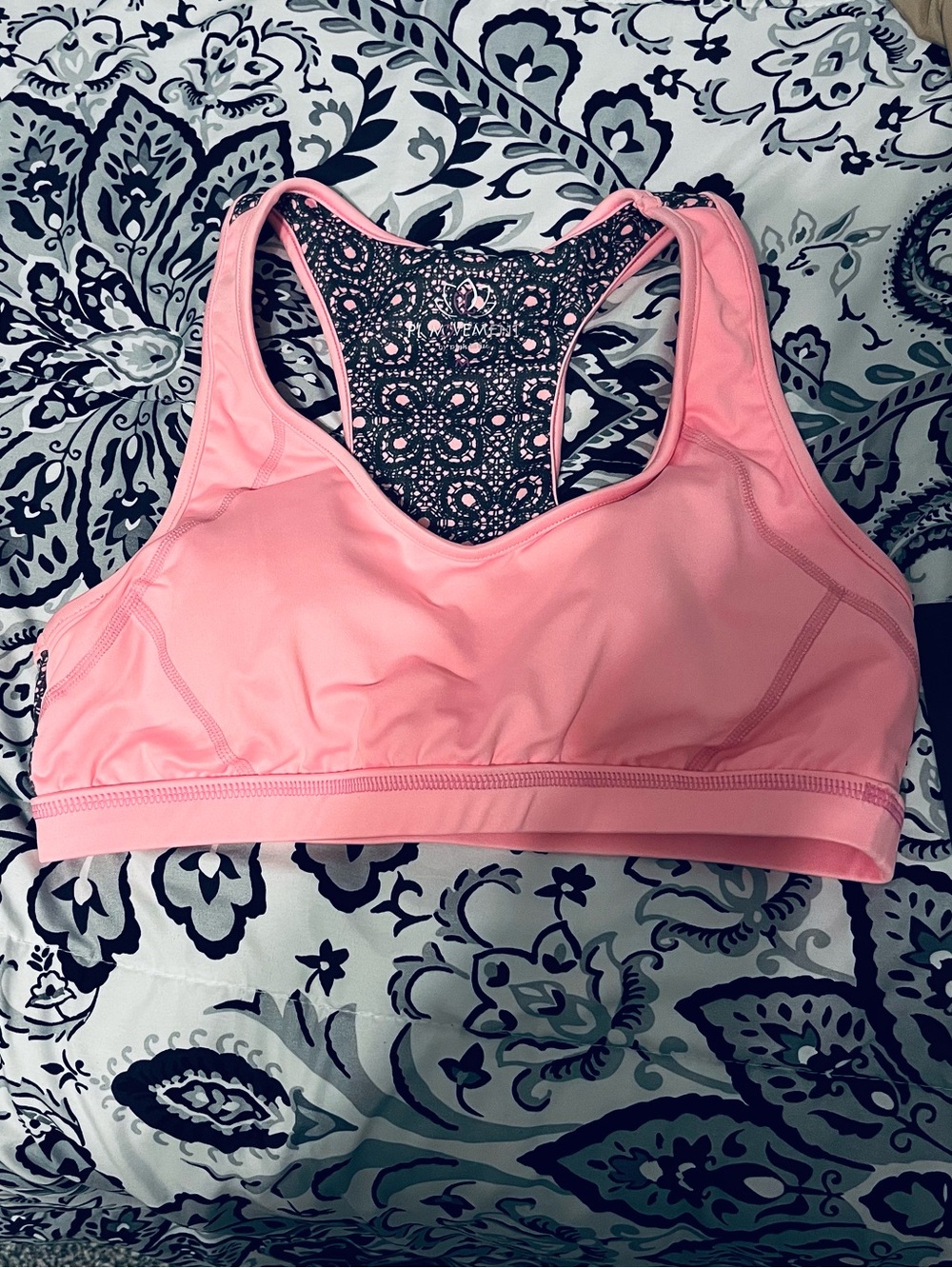 Pink Lotus Pink Racerback Sports Bra with Patterned Mesh Back